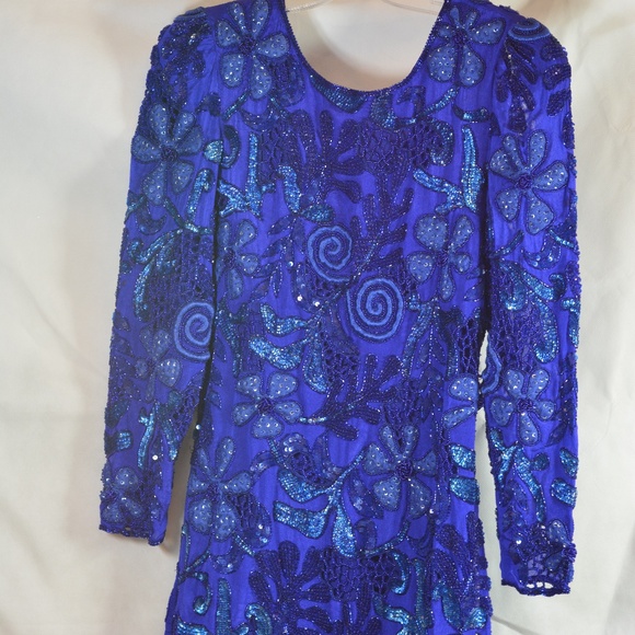 Ashley of London Vintage 100% silk /beaded/sequin Dress SZ L - Picture 6 of 14